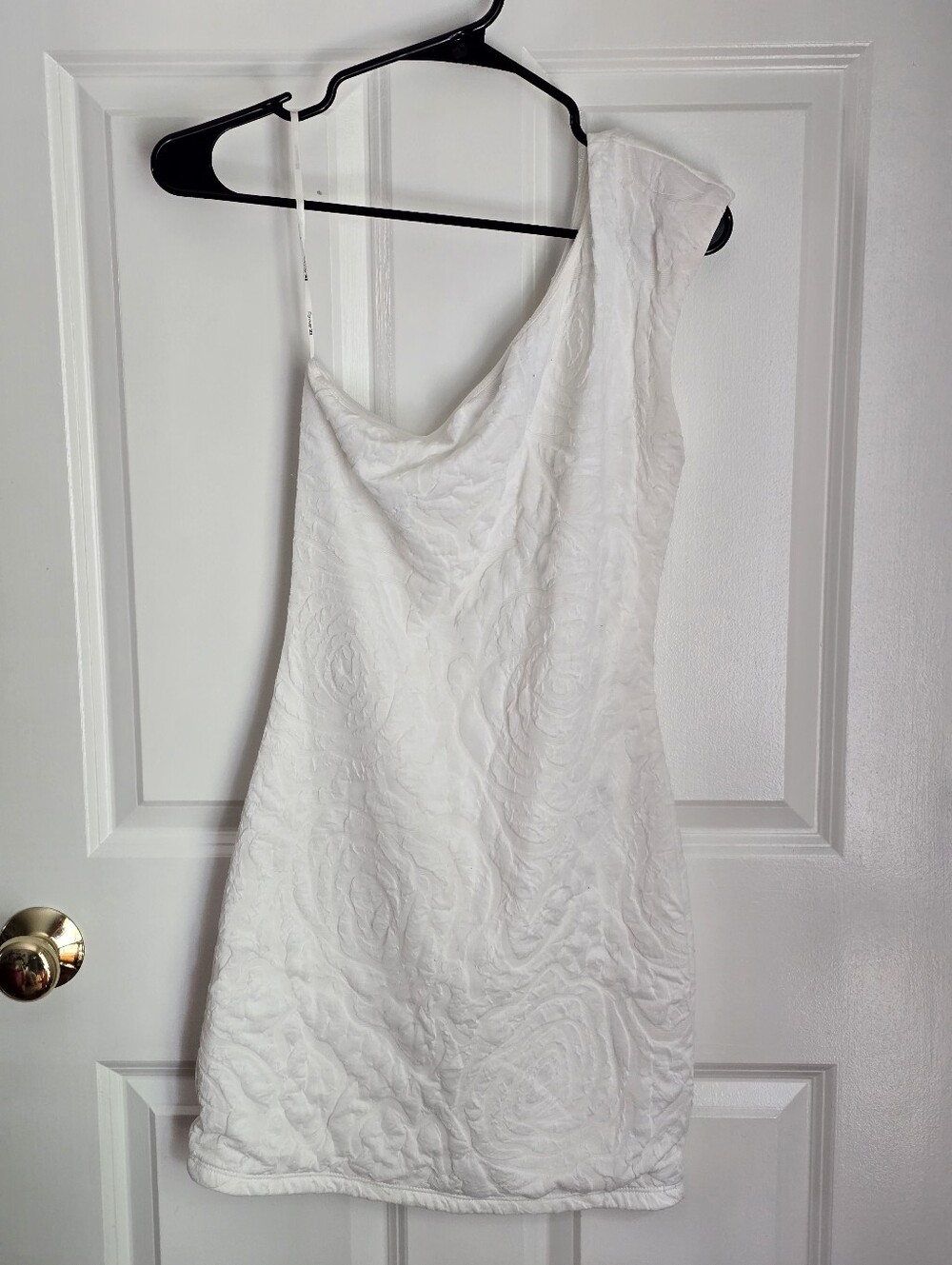 White One-Shoulder Textured Mini Dress